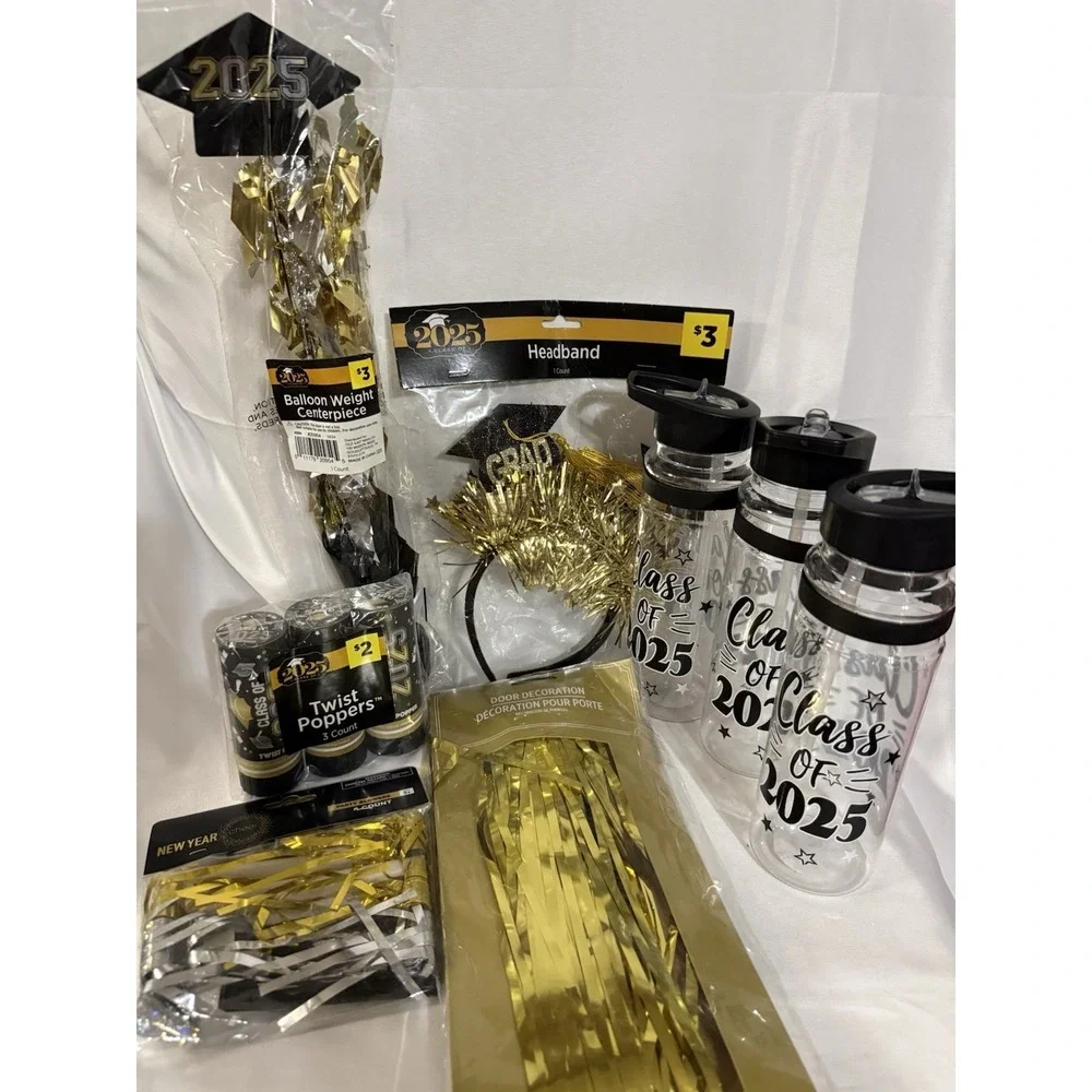 Graduation Party Supplies Lot 2025 Decor Kit Tumblers Headband Balloon Weight